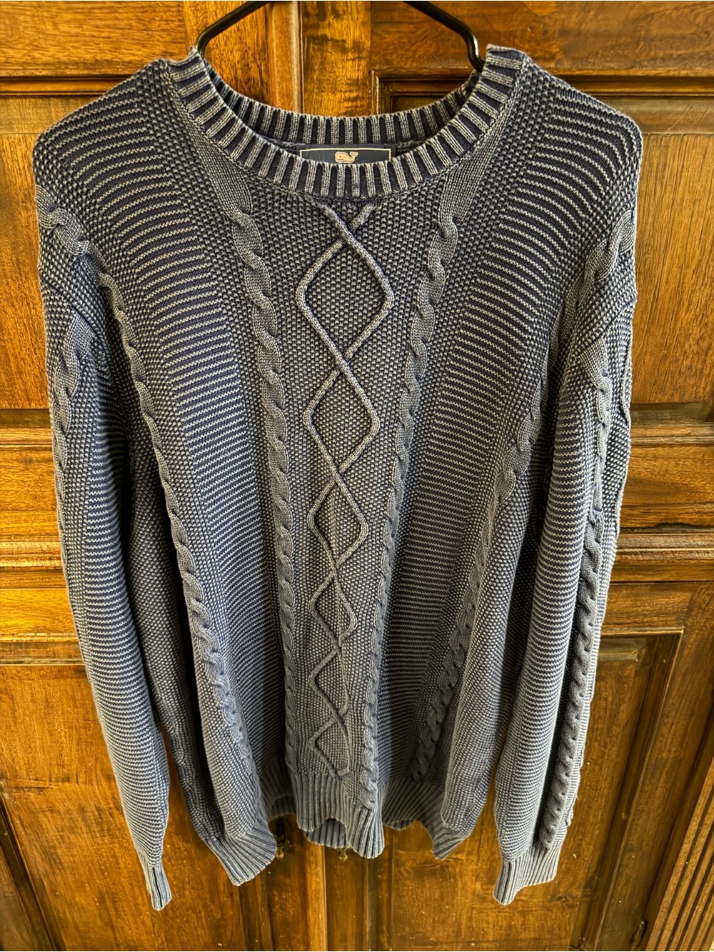 Vineyard Vines Mens Indigo Blue Cable Knit Cotton Crewneck Sweater Xl